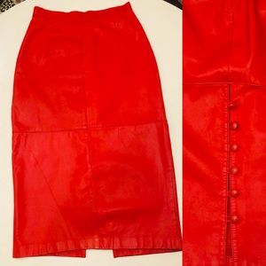 Vintage Red Hot Leather Fitted Skirt